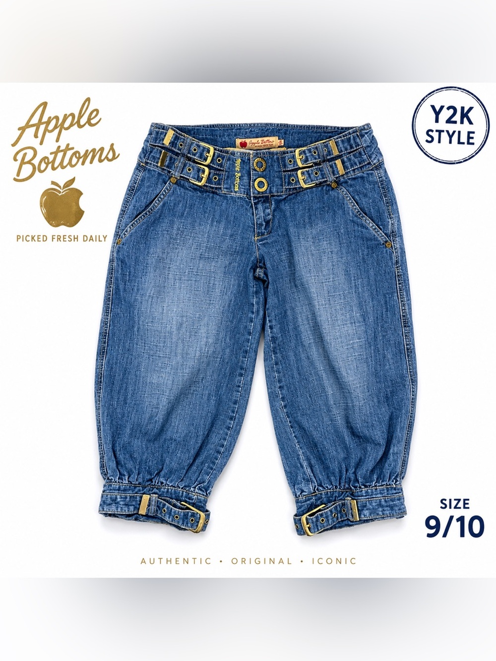 Apple Bottoms Women’s Size 9/10 Y2K Denim Capri Jeans Buckle Cropped Pants